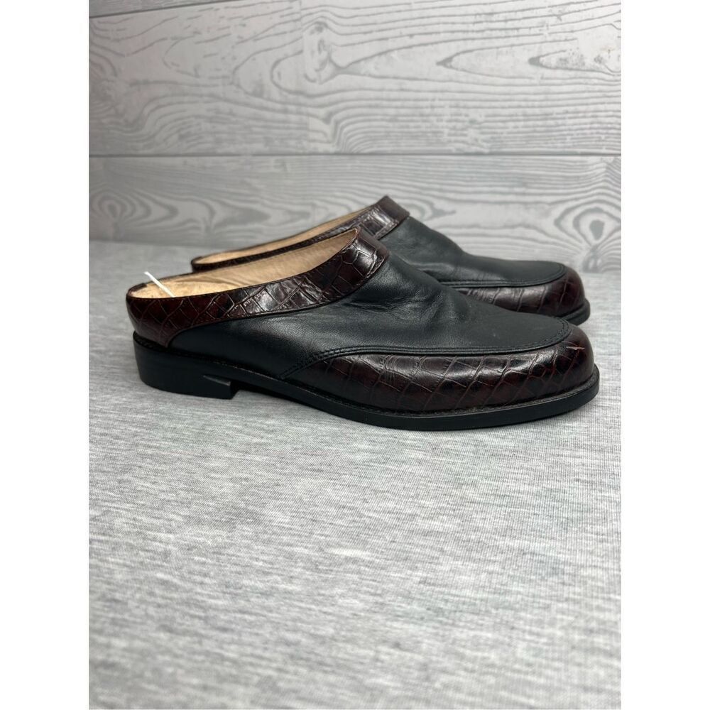 Ariat ATS Apron-Toe Mules Womens Size 8.5 Black & Brown Leather Slides Clogs - Picture 2 of 6